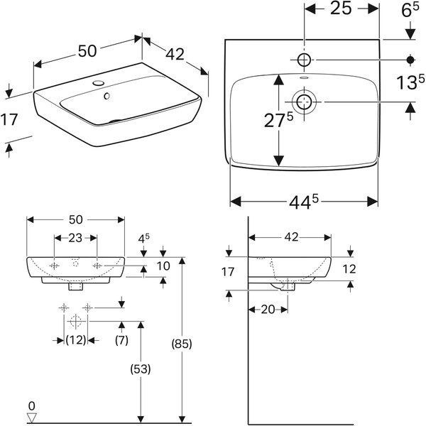 Geberit Selnova Square lavoar 50x42 cm dreptunghiular clasică alb luciu 500.310.01.7