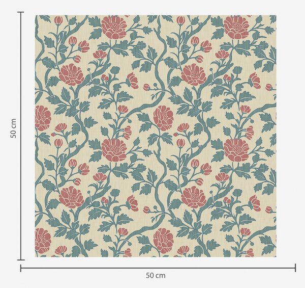 Tapet Model retro cu flori în roșu și verde, Tapet Provence, a00250 : Uwalls.ro