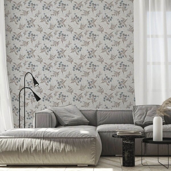 Tapet Flori mici albastre cu ramuri maro, Tapet flori, a00265 : Uwalls.ro