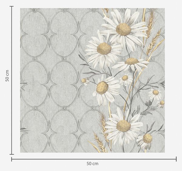 Tapet Margarete pe fundal gri cu model geometric, Tapet flori, a00269 : Uwalls.ro