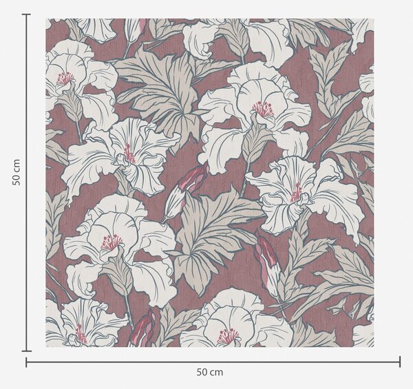 Tapet Hibiscus alb pe fundal roz cu muguri roșii, Tapet flori, a00272 : Uwalls.ro