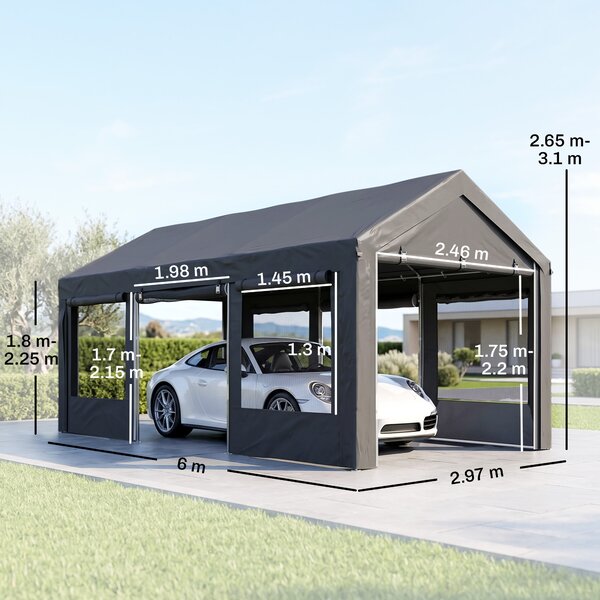 Outsunny Pavilion de Grădină cu Înălțime Reglabilă, 4 Uși și 4 Ferestre, 6x3 m, Gri Închis | Aosom Romania