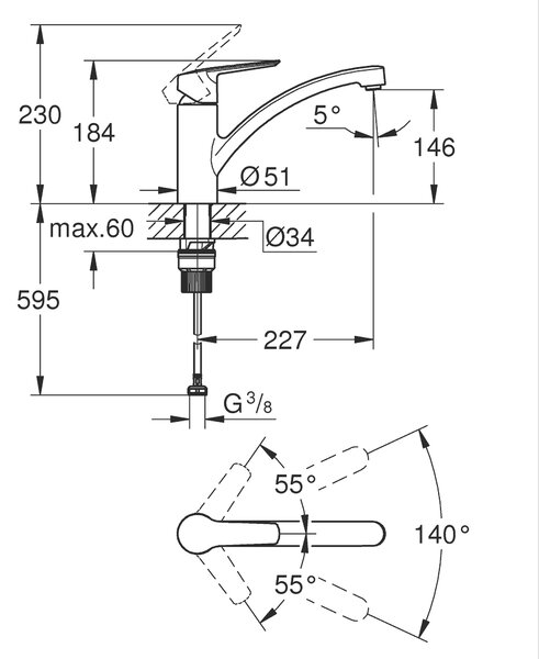 Grohe Start baterie bucătărie pe picior negru 324412432