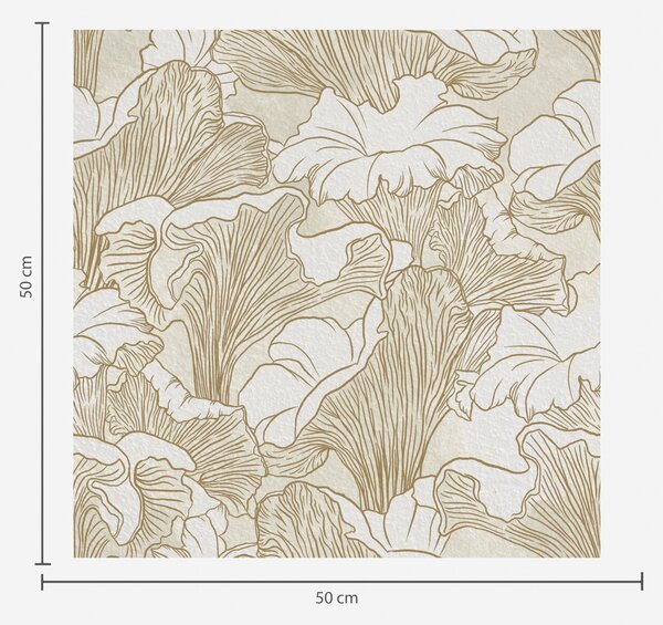 Tapet Ciuperci Chanterelle, desen de linie pe fundal crem, Tapet flori, a00275 : Uwalls.ro