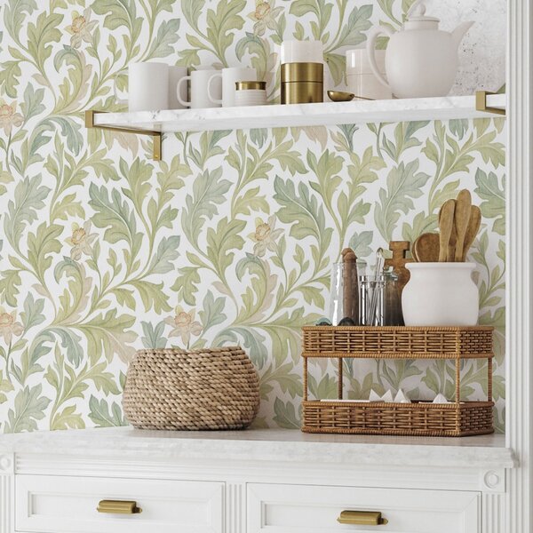 Tapet Ornament floral de epocă pe fundal alb, Tapet flori, a00277v2 : Uwalls.ro