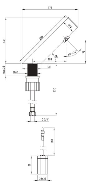 Deante Sense baterie lavoar stativ electrică negru BQR_N28R