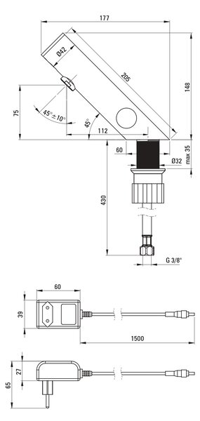 Deante Sense baterie lavoar stativ electrică negru BQRN29V