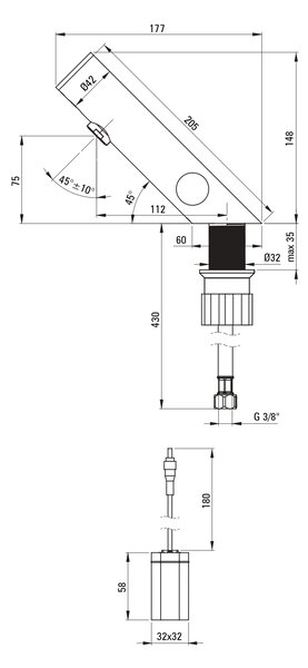 Deante Sense baterie lavoar stativ electrică oţel BQRF29R