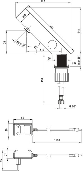 Deante Sense baterie lavoar stativ electrică oţel BQRF29V
