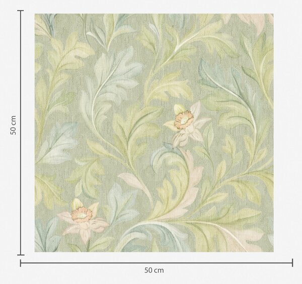 Tapet Frunze de epocă pe fundal verde, culori pastelate, Tapet flori, a00277 : Uwalls.ro