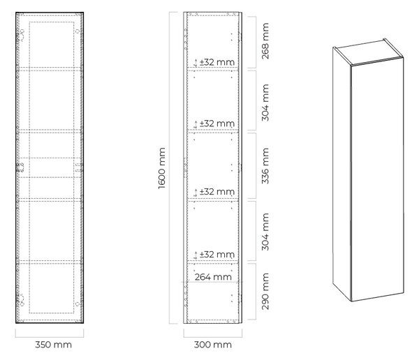 Oltens Vernal dulap 35x30x160 cm laterala pe perete alb 61000000