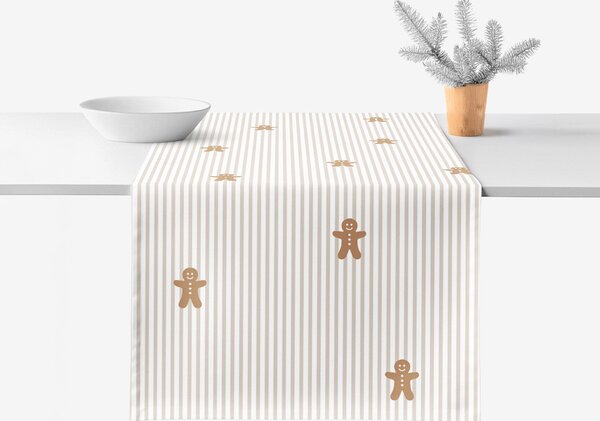 Goldea napron de masă de crăciun 100% bumbac - turtă dulce cu dungi 20x120 cm
