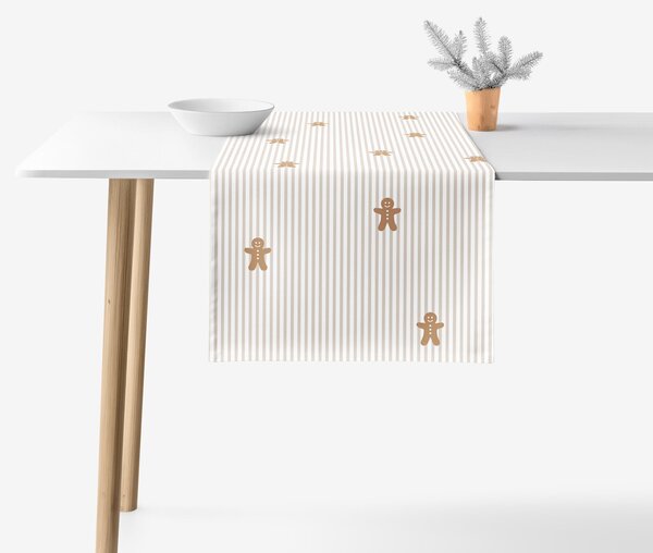 Goldea napron de masă de crăciun 100% bumbac - turtă dulce cu dungi 20x120 cm