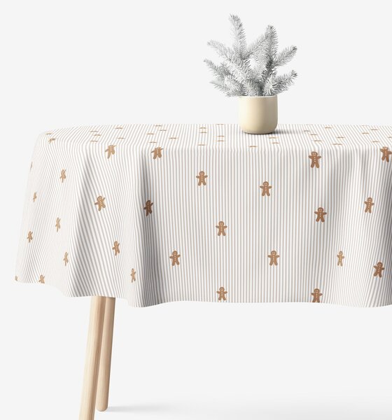 Goldea față de masă de crăciun 100% bumbac - turtă dulce cu dungi - ovală 140 x 240 cm
