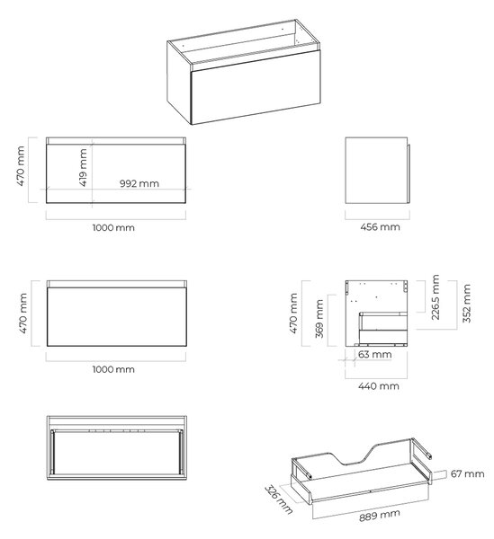 Oltens Vernal dulap 100x45.6x47 cm sub chiuveta pe perete grafit 60015400