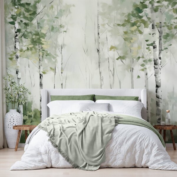 Tapet Pictura de imitație a pădurii de foioase, Fototapet pădure, Fototapet Birches, w04234 : Uwalls.ro