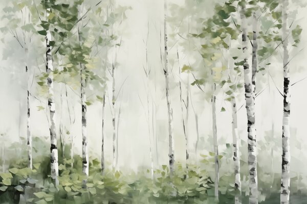Tapet Pictura de imitație a pădurii de foioase, Fototapet pădure, Fototapet Birches, w04234 : Uwalls.ro