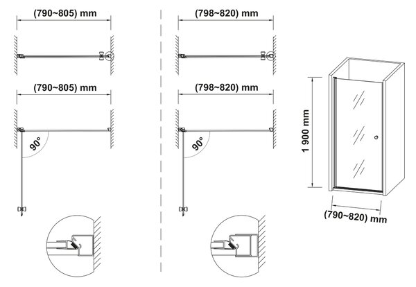 Hagser Gabi uși de duș 80 cm înclinabilă negru mat/sticlă transparentă HGR22000021