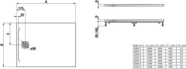 Laufen Pro cădiță de duș dreptunghiulară 100x80 cm alb H2109510000001