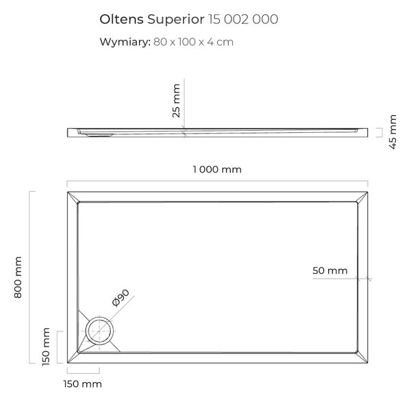 Oltens Superior cădiță de duș dreptunghiulară 100x80 cm alb 15002000