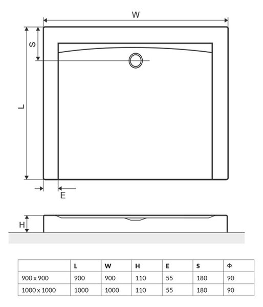 Excellent Forma cădiță de duș pătrată 90x90 cm alb BREX.FOR09WHC