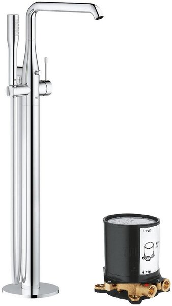 Set baterie cadă-duș Grohe Essence 23491001, element de fixare pe podea Grohe 45984001