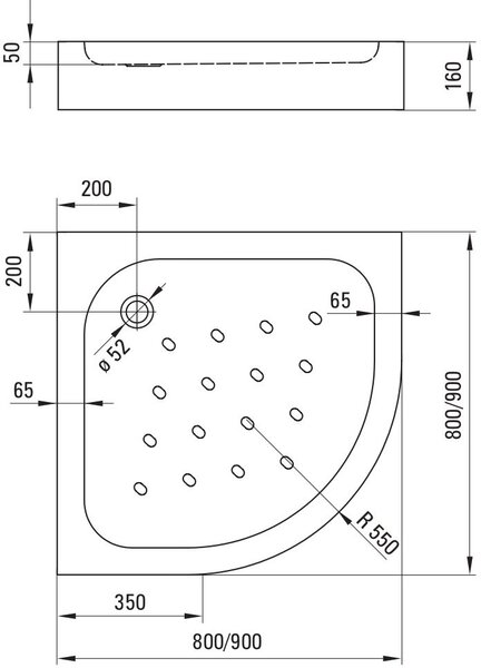Deante Standard New cădiță de duș semirotundă 90x90 cm alb KTA_053B