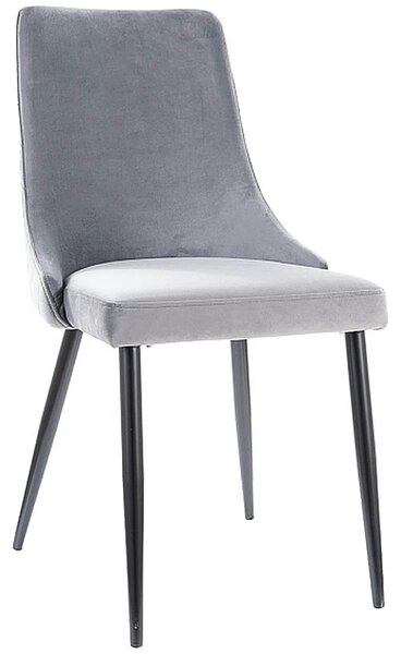 Scaun tapitat PIANO B, gri/negru, stofa catifelata/metal, 47x44x93 cm