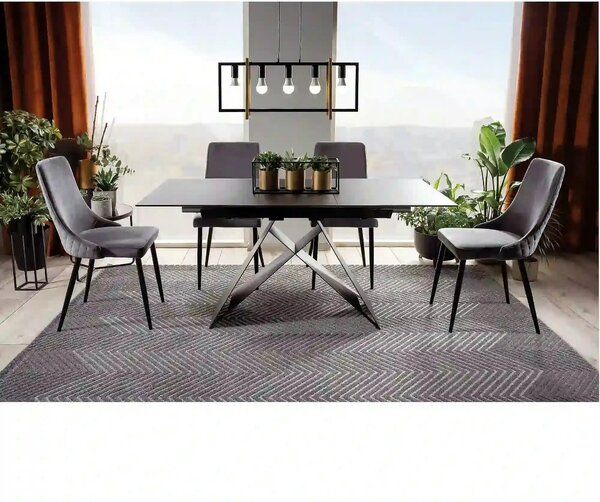 Scaun tapitat PIANO B, gri/negru, stofa catifelata/metal, 47x44x93 cm
