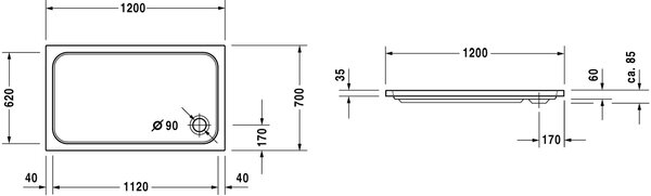 Duravit D-Code cădiță de duș dreptunghiulară 120x70 cm alb 720094000000000