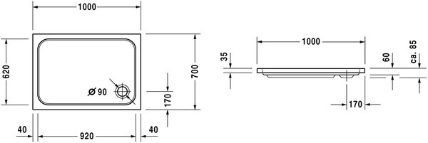 Duravit D-Code cădiță de duș dreptunghiulară 100x70 cm alb 720093000000000