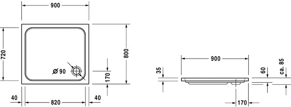 Duravit D-Code cădiță de duș dreptunghiulară 90x80 cm alb 720105000000000