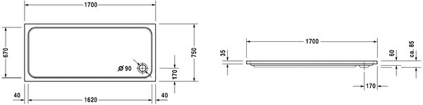 Duravit D-Code cădiță de duș dreptunghiulară 170x75 cm alb 720100000000000