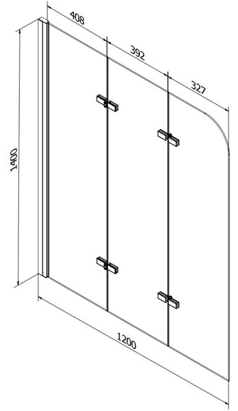 Mexen Felix paravan cadă 3-aripi120 x 140 cm, transparent, Neagră - 890-120-003-70-00