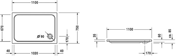 Duravit D-Code cădiță de duș dreptunghiulară 110x75 cm alb 720097000000000