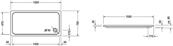 Duravit D-Code cădiță de duș dreptunghiulară 150x75 cm alb 720099000000000
