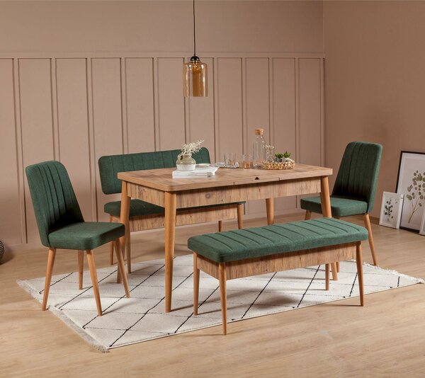 Set Masa Bucatarie și scaune (4 bucăți) Anvi, 129x75x80 cm, Verde