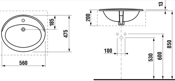 Jika Ibon lavoar 56x47 cm ovale încastrat alb H8130110001041