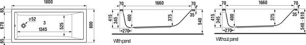 Jika Cubito cada dreptunghiulară 180x80 cm alb H2234200000001
