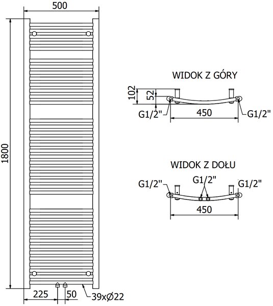 Mexen Ares, element electric de incalzire 1800x500 mm + tija de incalzire 900 W, crom, W102-1800-500-2900-01
