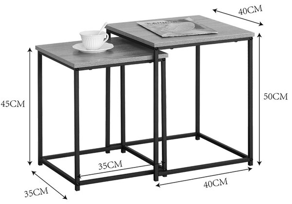 Set 2 bucati Masuta de cafea, Pakoworld, Negru, 40x40x50 cm