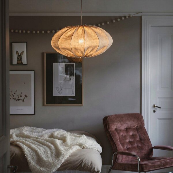 PR Home Lampă suspendată roz, gri, Ø 60 cm, material textil, soclu E27, priză, Gri, dormitor, Țesătură / Textil, Scandinavă