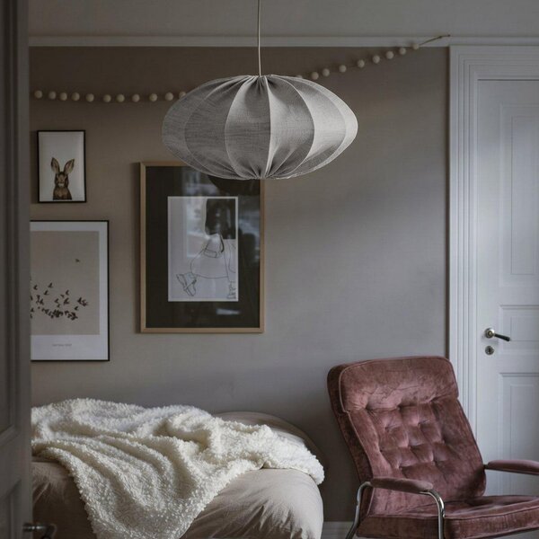 PR Home Lampă suspendată roz, gri, Ø 60 cm, material textil, soclu E27, priză, Gri, dormitor, Țesătură / Textil, Scandinavă