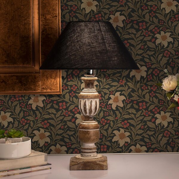 Tapet Fundal închis cu flori galbene și roșii în stil Art Nouveau, Tapet flori, a00293 : Uwalls.ro