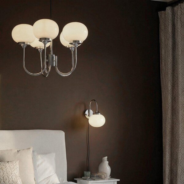 PR Home Lampă suspendată Elsy, alb/crom, 5 becuri, 36 cm, sticlă, cu priză, Crom, Camera de zi / sufragerie, Sticlă, Scandinavă