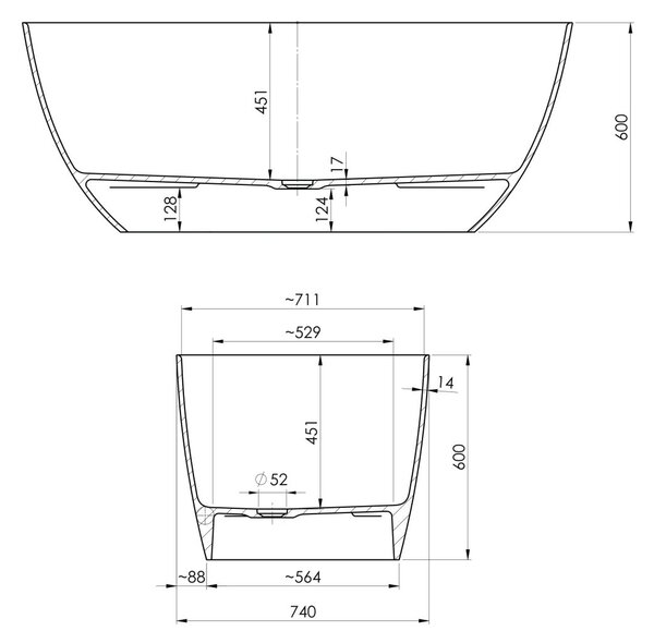Ksuro 02 cadă freestanding 160x74 cm ovală alb 32003000