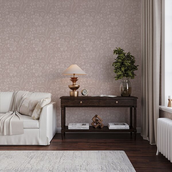 Tapet Design floral monocrom cu narcise pe un fundal crem, Tapet flori, a00294 : Uwalls.ro