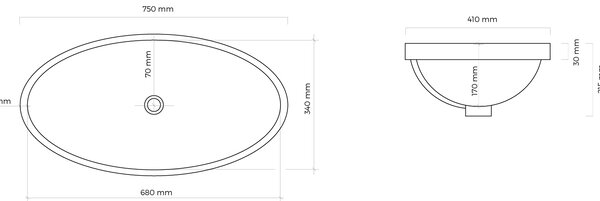 Ksuro 110 lavoar 68x34 cm ovale sub blat alb luciu 20015000