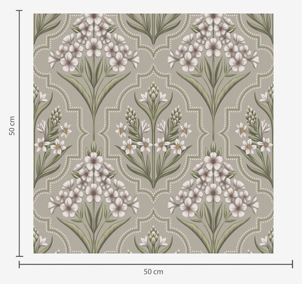 Tapet Model simetric cu flori albe pe un fundal gri, Tapet flori, a00302 : Uwalls.ro