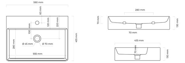 Ksuro 100 lavoar 59x43.5 cm dreptunghiular de blat alb luciu 21000000